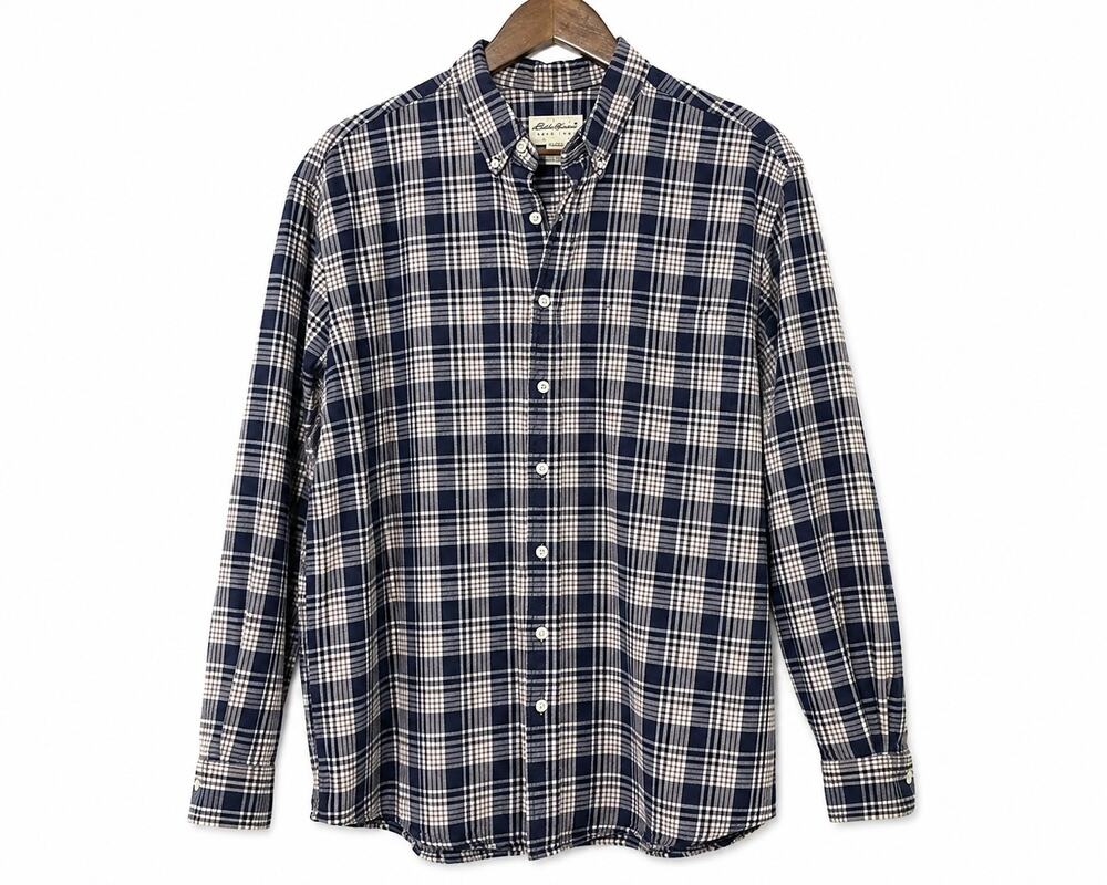 Eddie Bauer Men's XL Blue Plaid Cotton Button Down Long Sleeve Shirt